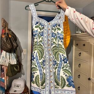 FARM Rio Blue and Green Botanical Midi Dress